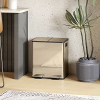 HOMCOM 40L Dual Compartment Stainless Steel Bin, with Deodoriser Holders - Gold Tone(m-10)