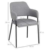 HOMCOM Set da 2 Sedie Imbottite Moderne in Tessuto con Braccioli e Gambe in Acciaio, 54x54x84cm, Grigio(m-3)