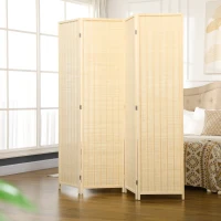 HOMCOM Paravento da Interno a 4 Ante Pieghevole in Legno e Bambù Altezza 180cm, Colore Naturale(m-2)