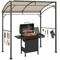 Outsunny 2.2 x 1.5 m BBQ Grill Gazebo Tent, Garden Grill with Metal Frame, Curved Canopy and 10 Hooks, Outdoor Sun Shade, Beige(m-1)