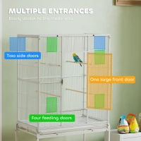 PawHut Large Bird Cage Budgie Cage with Stand, Storage Shelf, Wood Perch for Parrot, 81 x 48 x 162.5 cm, White(m-5)