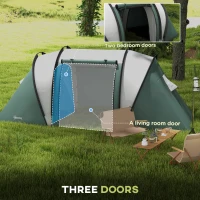 Outsunny Two-Man Tent, with Bedrooms, Living Room and Canopy - Dark Green(m-5)