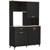 HOMCOM Alacena de Cocina con Cajón Armarios y Estantes Mueble Auxiliar para Microondas Estilo Moderno 119x41x180cm Negro