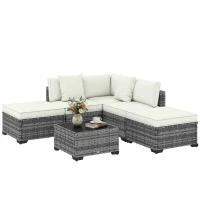 Outsunny Mobili da Giardino 6pz in Rattan e Acciaio con Divano, Tavolino e Cuscini, Grigio(m-11)