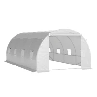 Outsunny Serre de Jardin Tunnel Surface Sol 18 m² 6L x 3l x 2H m châssis Tubulaire renforcé 24 mm 8 fenêtres Blanc(m-12)