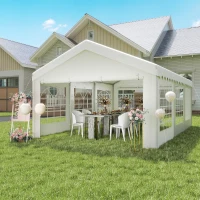 Outsunny Carpa para Fiesta Cochera Gazebo 6x4m Pergola Cenador Pabellón 4 Paneles Laterales Ventanas Anti-UV para Eventos Bodas Acero PE Blanco(m-8)