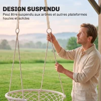 Outsunny Chaise Suspendue hamac de Voyage Portable dim. 80L x 60l x 36H m macramé Coton Polyester Beige(m-5)