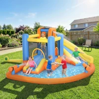 AIYAPLAY 5 in 1 Bouncy Castle for Children, Inflatable Bounce House with Dual Slides, Pool, Climbing Wall, Water Cannons, Blower(m-3)