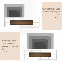 HOMCOM Ensemble meuble TV avec banc et étagère murale style contemporain 153,6L cm - blanc et marron(m-7)