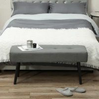 HOMCOM Banco Pie de Cama Tapizado en Pana con Asiento Acolchado Diseño Capitoné y Patas de Acero para Dormitorio Gris(m-7)
