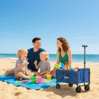 Outsunny 62L Festival Trolley on Wheels, Portable Small Folding Trolley Cart, 60kg Heavy Duty Collapsible Foldable Wagon with Adjustable Handle and Carrying Bag for Beach, Camping, Garden, Blue(m-9)