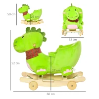 HOMCOM Cheval à Bascule Jouet à Bascule Dinosaure et Porteur sur roulettes 2 en 1 Fonction Musicale 32 Pistes Ceinture sécurité Vert(m-3)