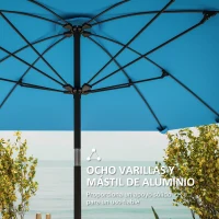 Outsunny Sombrilla de Jardín 233x233 cm Ángulo Ajustable Impermeable Poste de Aluminio Varillas de Fibra de Vidrio Manivela Azul(m-7)