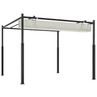 Outsunny 3 x 3(m) Metal Pergola with Retractable Roof and Magnetic Fixture, Outdoor Gazebo Garden Pergola Kit Sun Shade Canopy, UPF30+, 80mm Metal Column, Cream White(m-11)