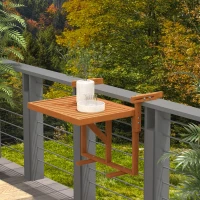 Outsunny Tavolino da Ringhiera per Balcone Pieghevole e Regolabile in Legno, Colore Teak(m-2)