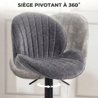HOMCOM Lot de 2 Tabourets de Bar, Hauteur Réglable, Pivotant 360°, Siège Rembourré, Dossier et Repose-pieds, Gris(m-6)