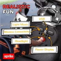 AIYAPLAY 12V Aprilia Licensed Kids Motorbike with Training Wheels, Spring Suspension, LED Headlight, USB, Music, Red/Black(m-6)