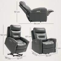 HOMCOM Power Lift Recliner Chair for Elderly, Overstuffed Faux Leather Riser and Reclining Chair with USB A+C Ports, Recliner Armchair for Living Room, Charcoal Grey(m-3)