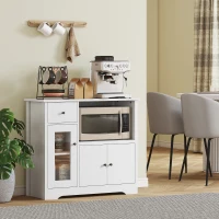 HOMCOM Küchenschrank mit Kabelloch, Kommode mit 2 Schränken, offenes Fach, Schublade, 80 x 35 x 72,2 cm, Spanplatte, Weiß(m-2)