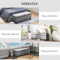 HOMCOM Panca Fondoletto Contenitore in Tessuto con Imbottitura Trapuntata, 116x41x47cm, Grigio(m-6)