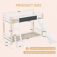 Modern High Sleeper Bunk Bed Frame with Slide and Storage Stairs, Solid Wooden Childrens Loft Bed with Safety Guardrails, 194L x 124W x 148H cm, White(m-3)