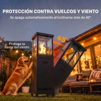 Outsunny Estufa de Gas para Terraza 13 kW con Encendido Piezoeléctrico Antivuelco 4 Ruedas Vidrio Templado Piedras de Lava Negro(m-5)