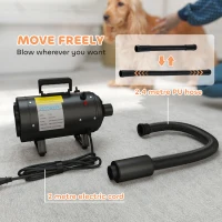 PawHut 2200W Dog Hair Dryer with Adjustable Temperature & Velocity, 3 Different Nozzles, Black(m-7)