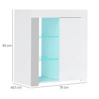 HOMCOM Dulap cu iluminare LED, 3 rafturi deschise și dulap cu 2 niveluri, din lemn și sticlă, 75x40.1x83 cm, alb(m-3)