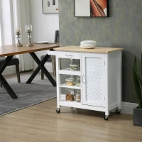 HOMCOM Carrello da Cucina con 1 Cassetto, 1 Armadietto e 1 Ripiano a 3 Livelli, 92x40x84cm, Bianco(m-2)