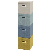 HOMCOM Set 4 cutii pentru dulapuri din material textil cu capac și pliabile 30x30x29cm, albastru, crem, verde și gri deschis(m-12)