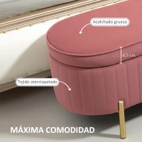 HOMCOM Banco para Pie de Cama con Almacenaje Tapizado en Terciopelo Patas Doradas y Diseño Elegante Ovalado 108x44x43,5cm Rosa(m-4)