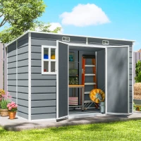 Outsunny Casetta per Attrezzi a 2 Ingressi con Finestre e Prese d'Aria, in PP e Alluminio, 303x183x184 cm, Grigio(m-2)