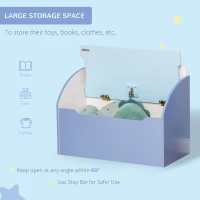HOMCOM Kids Wooden Toy Box Children Storage Chest Bench Organiser Safety Hinge Bedroom Playroom Furniture Blue(m-4)
