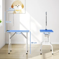 PawHut 32" Foldable Dog Grooming Table Pet Drying Beauty Table Adjustable Fixed Arm Rubber Top, Blue(m-3)
