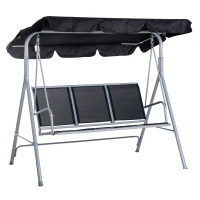 Outsunny Balancelle de Jardin 3 Places Grand Confort Toit imperméabilisé Inclinaison réglable Assise et Dossier Ergonomique Acier textilène Noir(m-11)