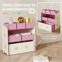 AIYAPLAY Estantería Infantil para Juguetes de 3 Niveles con 6 Cajas Extraíbles de Tela no Tejida para Guardería 63x30x66 cm Rosa(m-4)