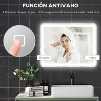 HOMCOM Espejo de Baño con Luces LED 70x90 cm 3 Colores de Luz Brillo Regulable Función Antivaho Función de Memoria IP44(m-7)