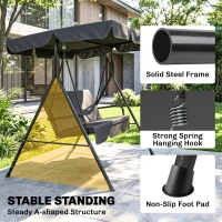 Outsunny Three-Seater Garden Swing Chair, with Adjustable Canopy - Black(m-5)