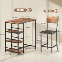 HOMCOM Three-Piece Compact Bar Table Set - Brown/Black(m-3)