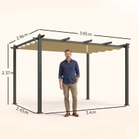 Outsunny 3 x 4m Aluminium Pergola, with Retractable Roof - Khaki(m-3)