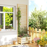 Outsunny Hochbeet mit Rankgitter Holz erhöhter Blumenkasten mit Spalier Abflussloch Vliesstoff 60 x 39 x 200 cm Naturholz(m-9)