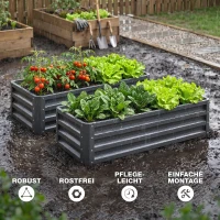 Outsunny Hochbeet Metall 2er-Set, Offener Boden, Für Garten Balkon, 110x50x30cm, Dunkelgrau(m-7)
