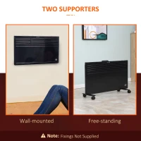 HOMCOM POWER Convector Radiator, Energy Saving Freestanding or Wall-mounted Heating with 2 Heat Settings Safety Cut-Off, Black(m-5)