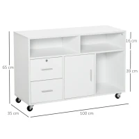 HOMCOM Support d'imprimante organiseur bureau caisson placard + 2 tiroirs + niches + grand plateau panneaux particules blanc(m-3)