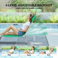 Outsunny Set of Two Steel Frame Sun Loungers, with Reclining Backs - Dark Green(m-4)
