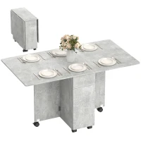 HOMCOM Masă de Bucătărie Pliabilă pe Roți cu 2 Sertare, 2 Uși și Dulap, din Lemn, 140x76x74 cm, Gri Ciment(m-11)