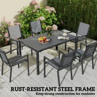 Outsunny 7 Piece Garden Dining Set, Outdoor Furniture Set with 6 Stackable Chairs and 150 cm Rectangle Table, WPC Slatted Top, Rust-Resistant Steel Frame, for Garden, Porch, Terrace(m-6)