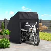 Outsunny Abri de moto extérieur tente à moto housse de protection en tissu Oxford, 2 fenêtres, 345 x 135 x 191 cm, noir(m-2)