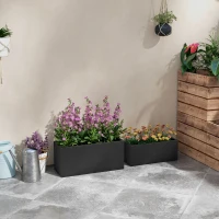 Outsunny Set da 2 Vasi da Giardino Rettangolari Impilabili per Esterno e Interno, Nero(m-8)