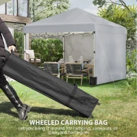 Outsunny 3 x 3 m Pop Up Gazebo, UPF 30+ Party Tent with 2 Sidewalls, Weight Bags and Wheeled Bag, Light Grey(m-8)